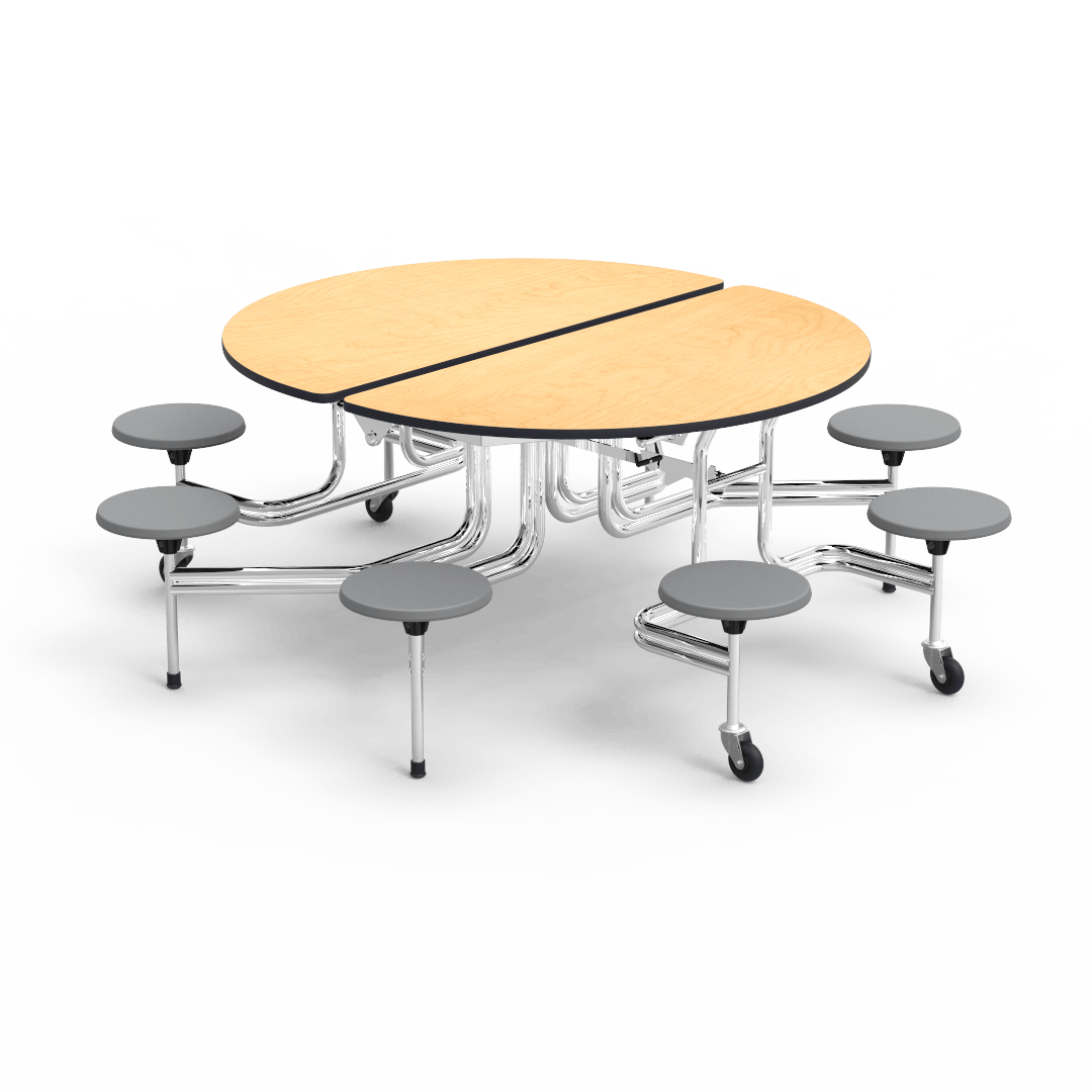 Virco MTSO172958 - Oval Mobile Stool Cafeteria Table - T-mold Edge - 17" Seat Height - 8 Stools (Virco MTSO172958) - SchoolOutlet