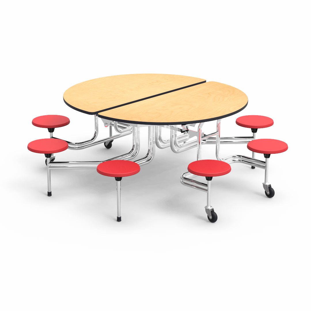 Virco MTSO172958 - Oval Mobile Stool Cafeteria Table - T-mold Edge - 17" Seat Height - 8 Stools (Virco MTSO172958) - SchoolOutlet