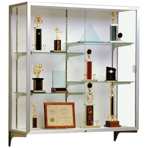 Waddell Champion 2040 Wall Case w/ Plaque Back & Anodized Aluminum Frame - 48"W x 48"H x 16"D(Waddell WAD-2040-4-PB) - SchoolOutlet