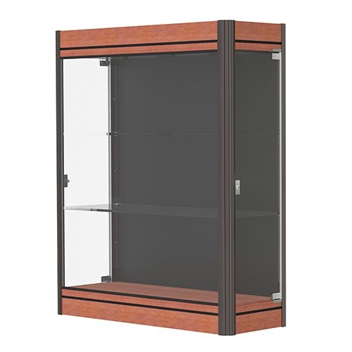 Waddell Contempo 603 Lighted Floor Case w/ Black Back & Cherry Base - 36"W x 44"H x 14"D(Waddell WAD-603-BB-CHY) - SchoolOutlet