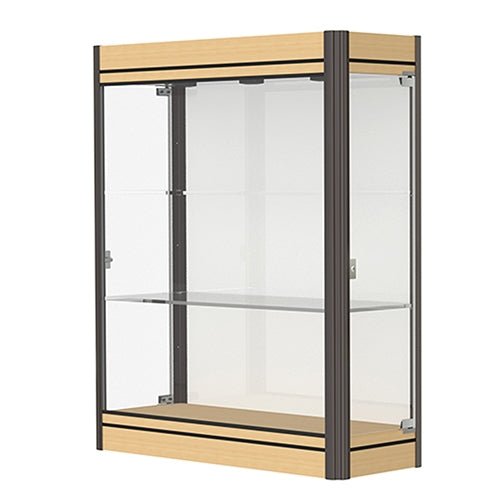 Waddell Contempo 603 Lighted Floor Case w/ Black Back & Light Maple Base - 36"W x 44"H x 14"D(Waddell WAD-603-BB-LM) - SchoolOutlet