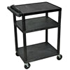 Black Utility Cart with three shelves on a white background