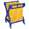 Yellow and blue laundry cart on a white background