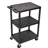 Black Utility cart with three shelves on a white background