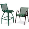 Two green outdoor chairs on a white background