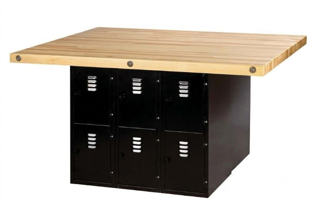 Diversified Woodcrafts 4-Station Workbench with 12 Steel Vertical Lockers 64"W x 54"D (DIV-WB12)