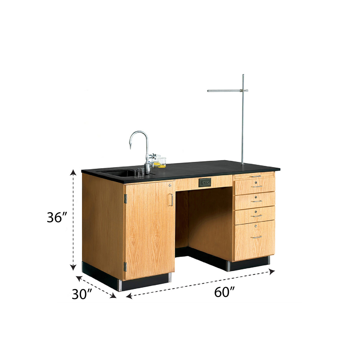 Diversified Woodcrafts 5' Instructor's Desk w/ Sink & Cabinet on Left Side - Epoxy Resin Top - 60"W x 30"D (DIV-1216K-L)