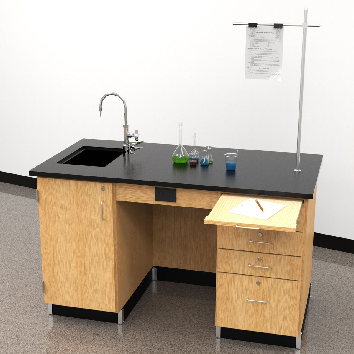Diversified Woodcrafts 5' Instructor's Desk w/ Sink & Cabinet on Left Side - Epoxy Resin Top - 60"W x 30"D (DIV-1216K-L)