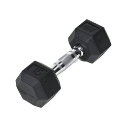 Champion Sports JFIT Rubber Hex Dumbbell Strength Training 15 lb Single (CMP-J-RHDB15)