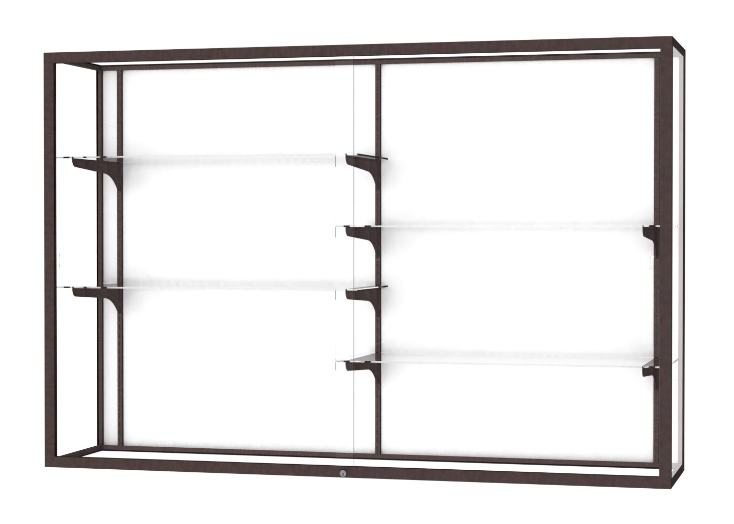 Ghent Champion Wall-Mounted Display Case, White Laminate Back, Aluminum Frame, 4 Shelves, 48"H x 72"W x 16"D