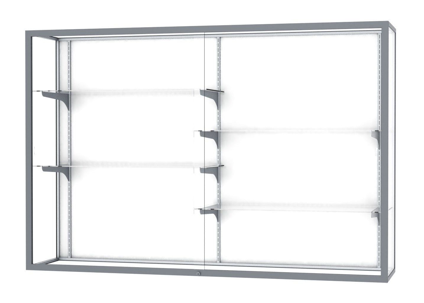 Ghent Champion Wall-Mounted Display Case, White Laminate Back, Aluminum Frame, 4 Shelves, 48"H x 72"W x 16"D
