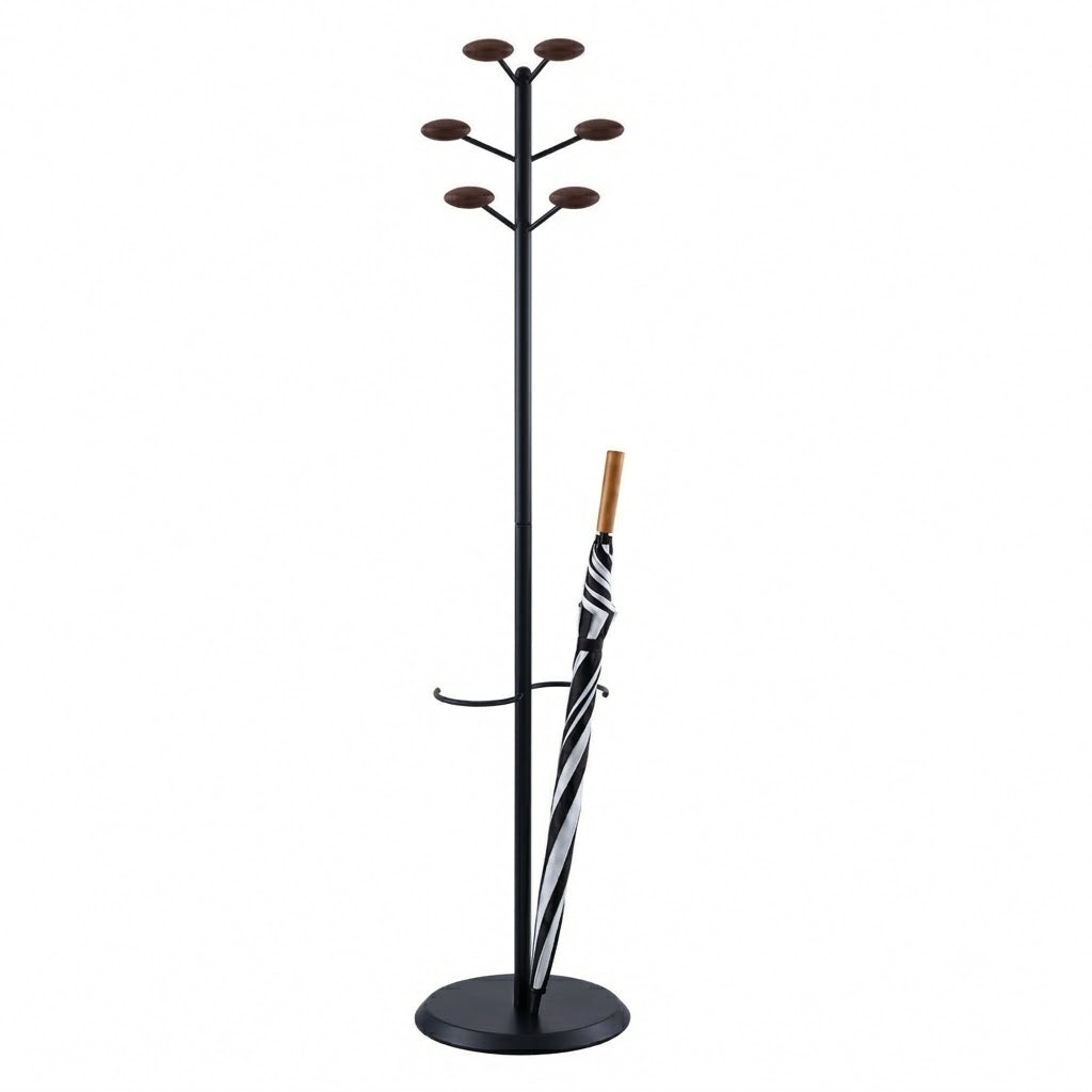 Magnuson Architectural Steel Coat Tree with 6 Wood Knobs 15"W x 15"D x 67"H (MAG-MET)