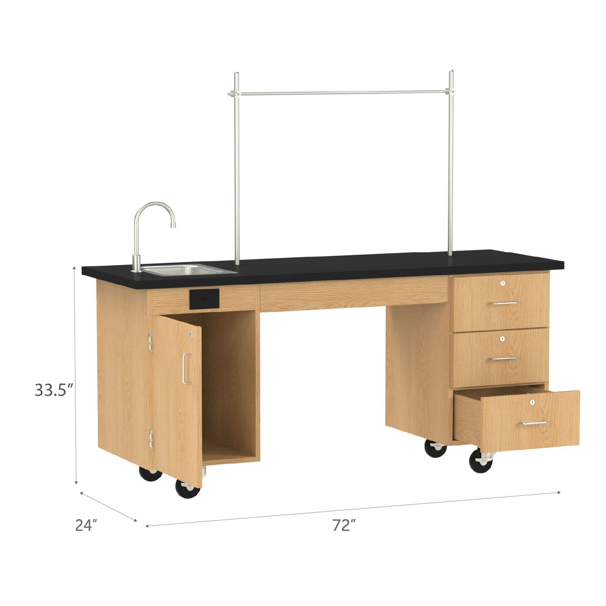 Diversified Woodcrafts ADA Compatible Mobile Lab Station w/Sink & Rod Sockets - 72"W x 24"D (DIV-4352K)