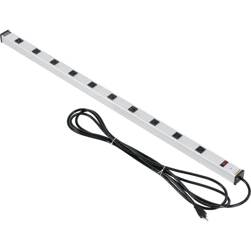 Global Industrial Aluminum Power Strip - 10 Outlets & 15A/120V, 15' Cord, Silver, 48"L (GLB-WB500888A)