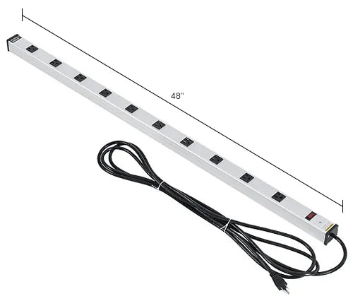 Global Industrial Aluminum Power Strip - 10 Outlets & 15A/120V, 15' Cord, Silver, 48"L (GLB-WB500888A)
