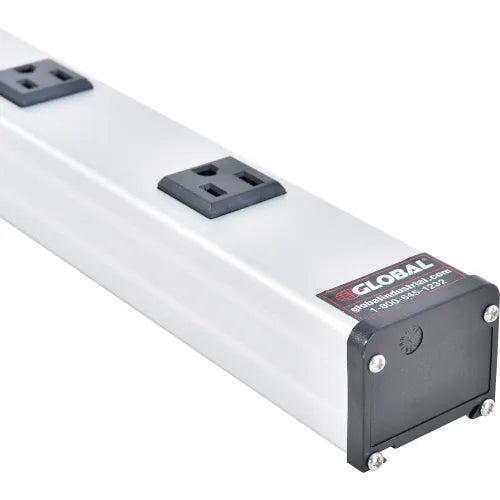Global Industrial Aluminum Power Strip - 10 Outlets & 15A/120V, 15' Cord, Silver, 48"L (GLB-WB500888A)