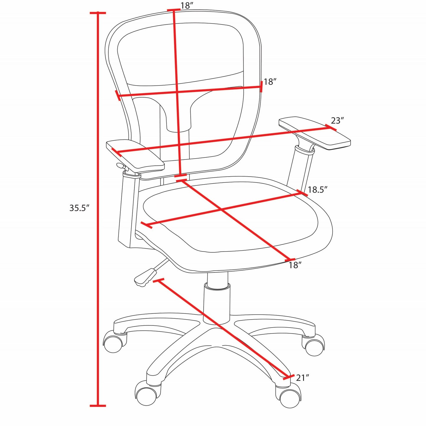 Regency Harrison Ergonomic Mesh Back Task Chair with Height-Adjustable Arms and Synchro-Tilt Functionality 18-23"H (REG-5125ABK)
