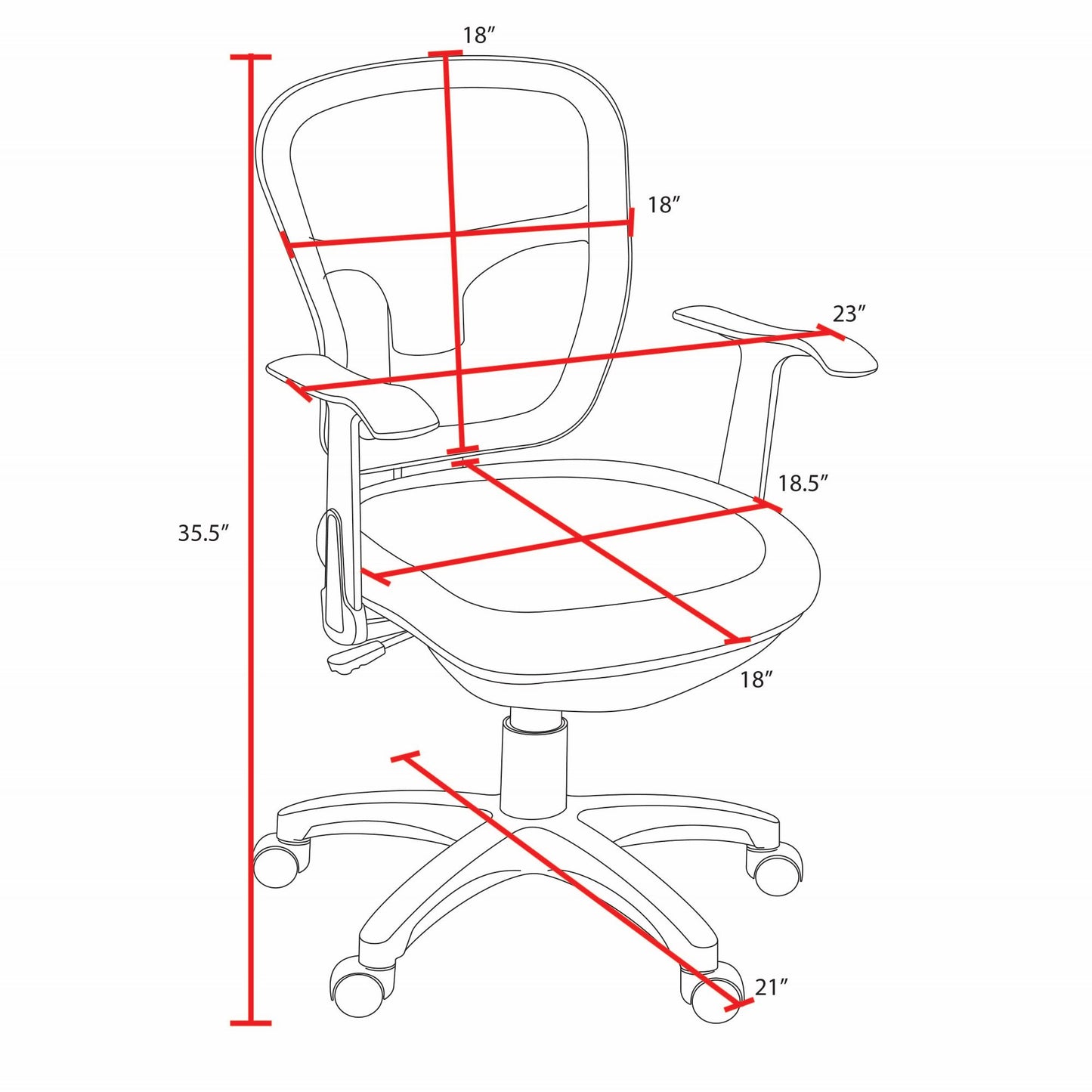 Regency Harrison Mesh Back Task Chair with Breathable Ergonomic Support and 360-Degree Swivel 18-23"H (REG-5125BK)