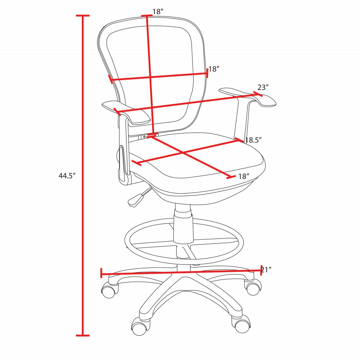 Regency Harrison Elevated Mesh Back Drafting Stool with Integrated Foot Ring and Ergonomic Support Arms 27-32"H (REG-5125STBK)