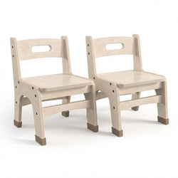 Bright Beginnings Set of 2 Commercial Grade Wooden Classroom Chairs, 9" Seat Height with Non-Slip Foot Caps and Built-In Carrying Handle, Natural