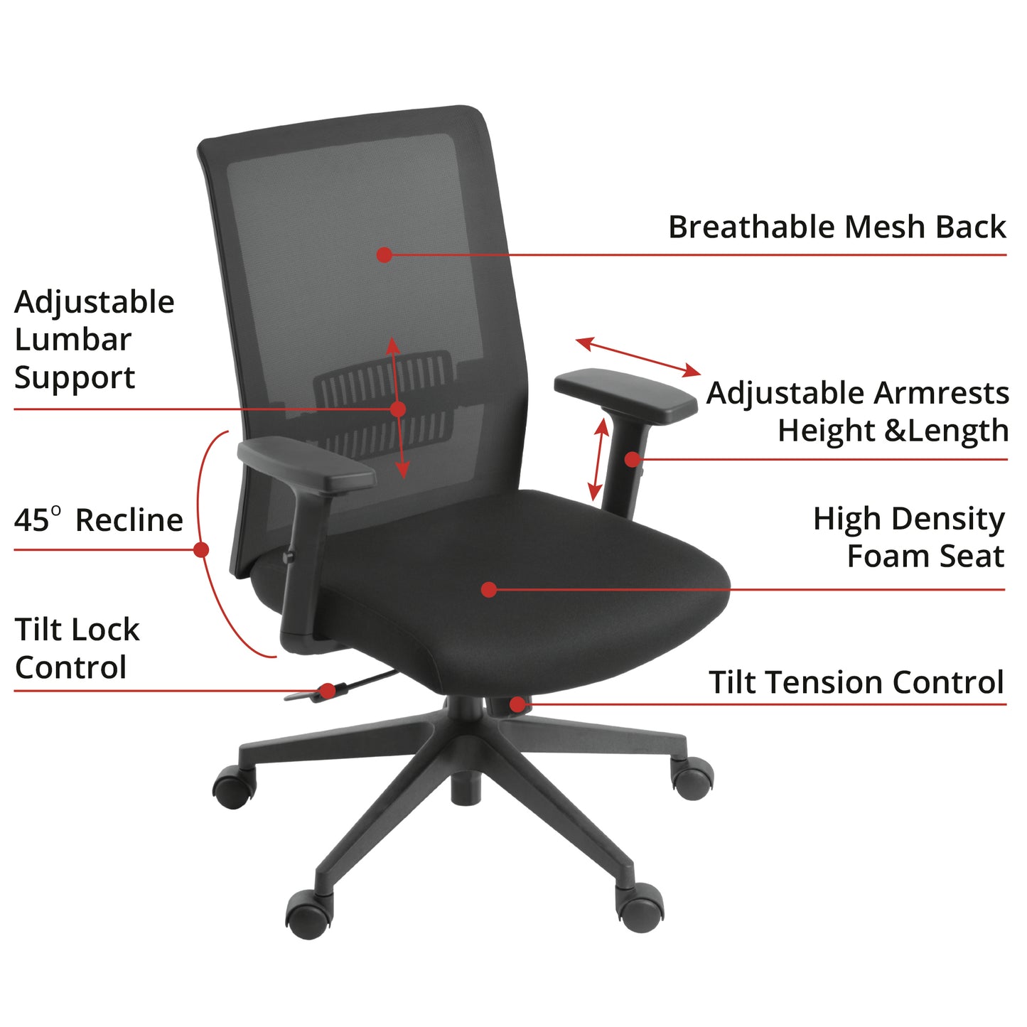 Regency Kodak Ergonomic Mesh Office Chair with Adjustable Lumbar Support and Personalized Arm Positioning 22"H (REG-5656BK)