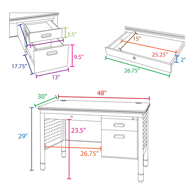 Regency Mesa Steel Single Pedestal Teacher's Office Desk with Center Drawer 48" x 30"  (REG-66348SPCD)