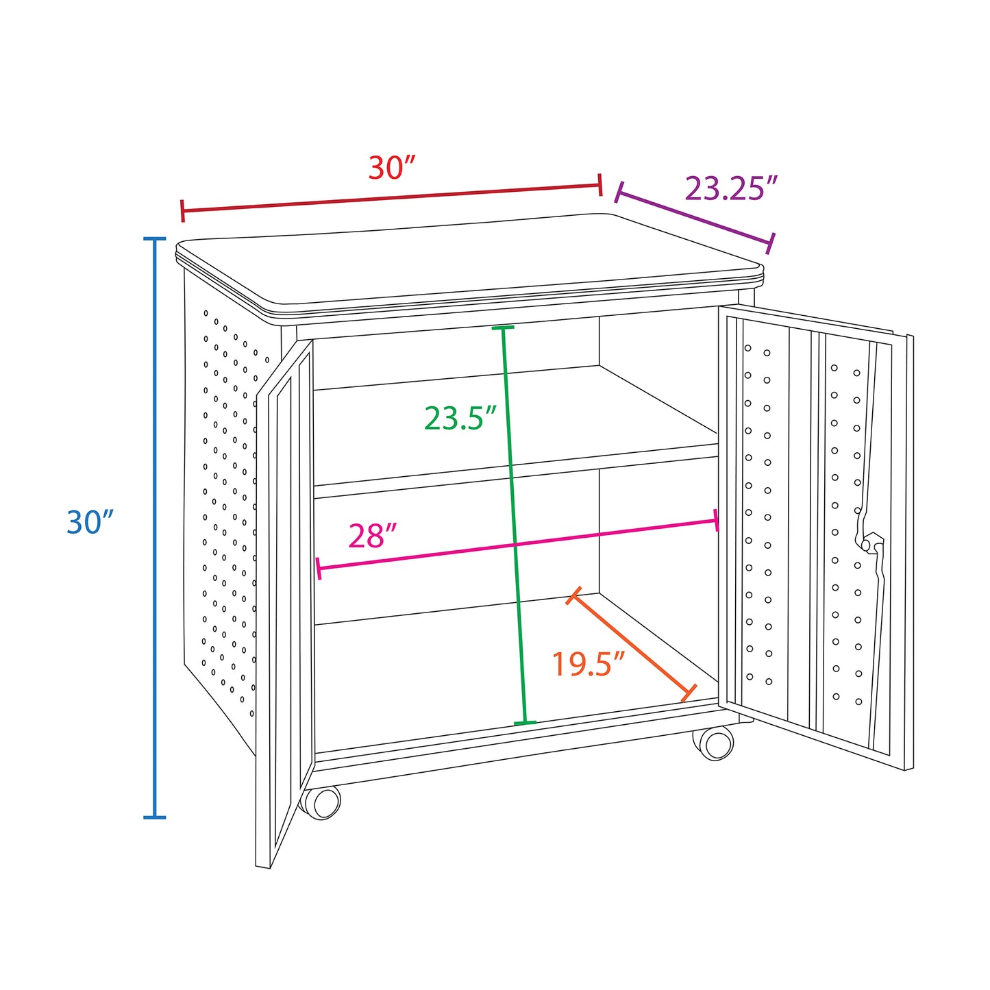 Regency Mesa Steel Mobile Locking 2-Door Storage Utility Cabinet 30" x 23.25" (REG-66746SC)