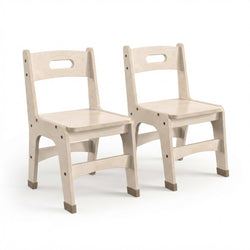 Bright Beginnings Set of 2 Commercial Grade Wooden Classroom Chairs, 10" Seat Height with Non-Slip Foot Caps and Built-In Carrying Handle, Natural
