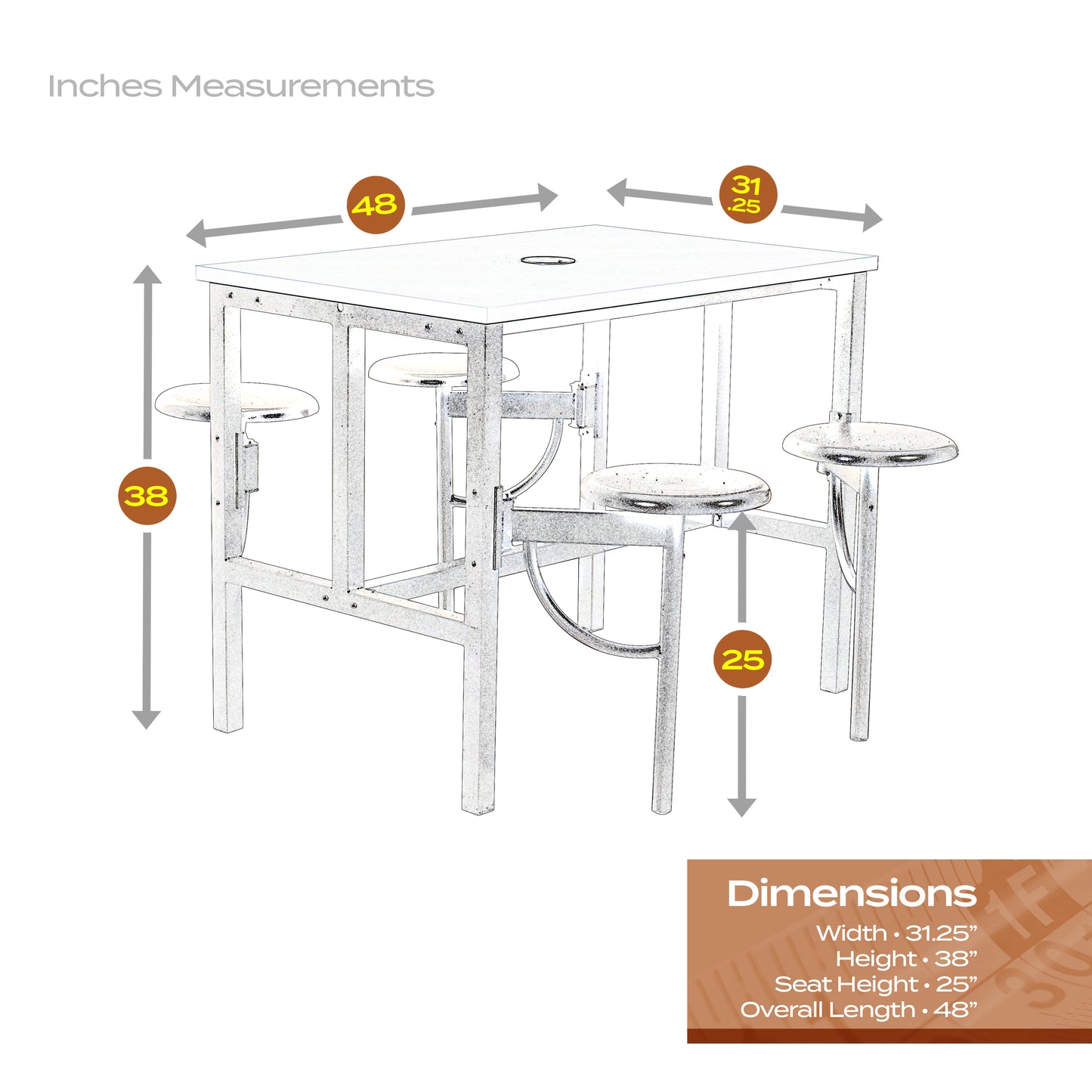 Regency Endure Standing Height Collaborative Table & Chair Set with 4 Pull-Out Stools 31.25"W x 48"L x 38"H (REG-9004-XXX-DVN)