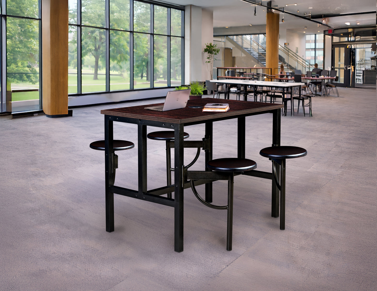 Regency Endure Standing Height Collaborative Table & Chair Set with 4 Pull-Out Stools Walnut Top, Walnut Wood Seats 31.25"W x 48"L x 38"H (REG-9004-WLT-WLT)