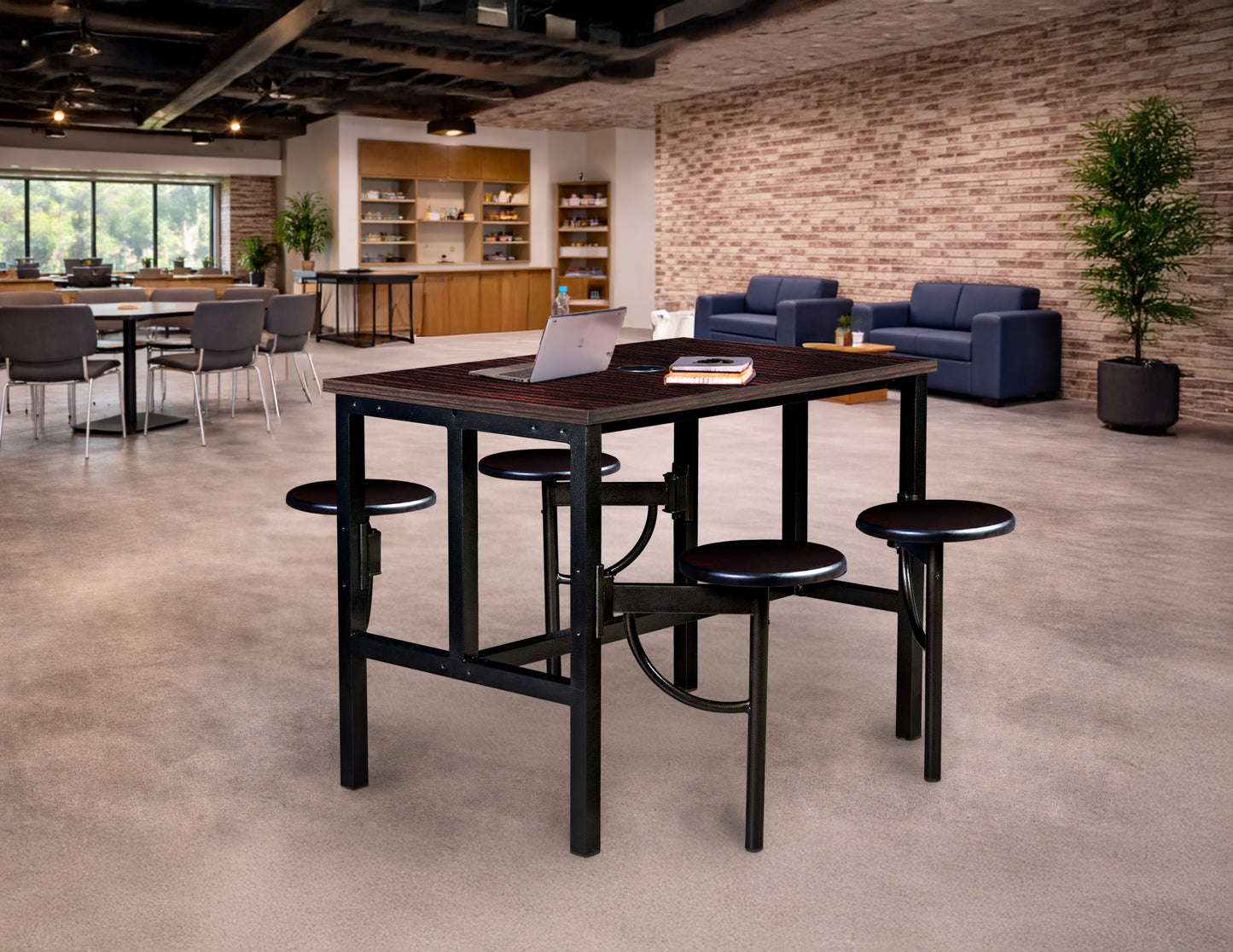 Regency Endure Standing Height Collaborative Table & Chair Set with 4 Pull-Out Stools Walnut Top, Walnut Wood Seats 31.25"W x 48"L x 38"H (REG-9004-WLT-WLT)