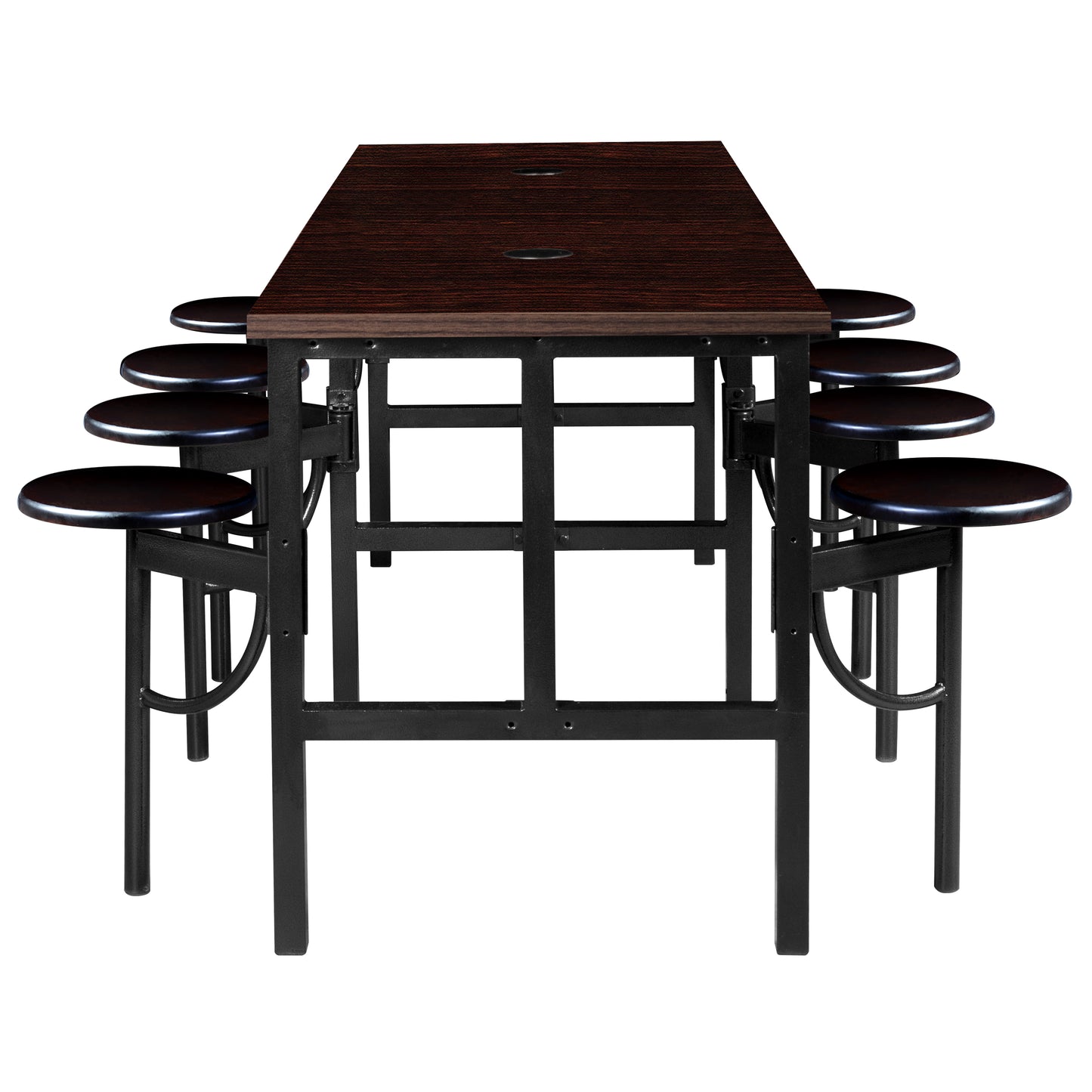 Regency Endure Standing Height Collaborative Table & Chair Set with 8 Pull-Out Stools Walnut Top, Walnut Wood Seats 31.25"W x 96"L x 38"H (REG-9008-WLT-WLT)