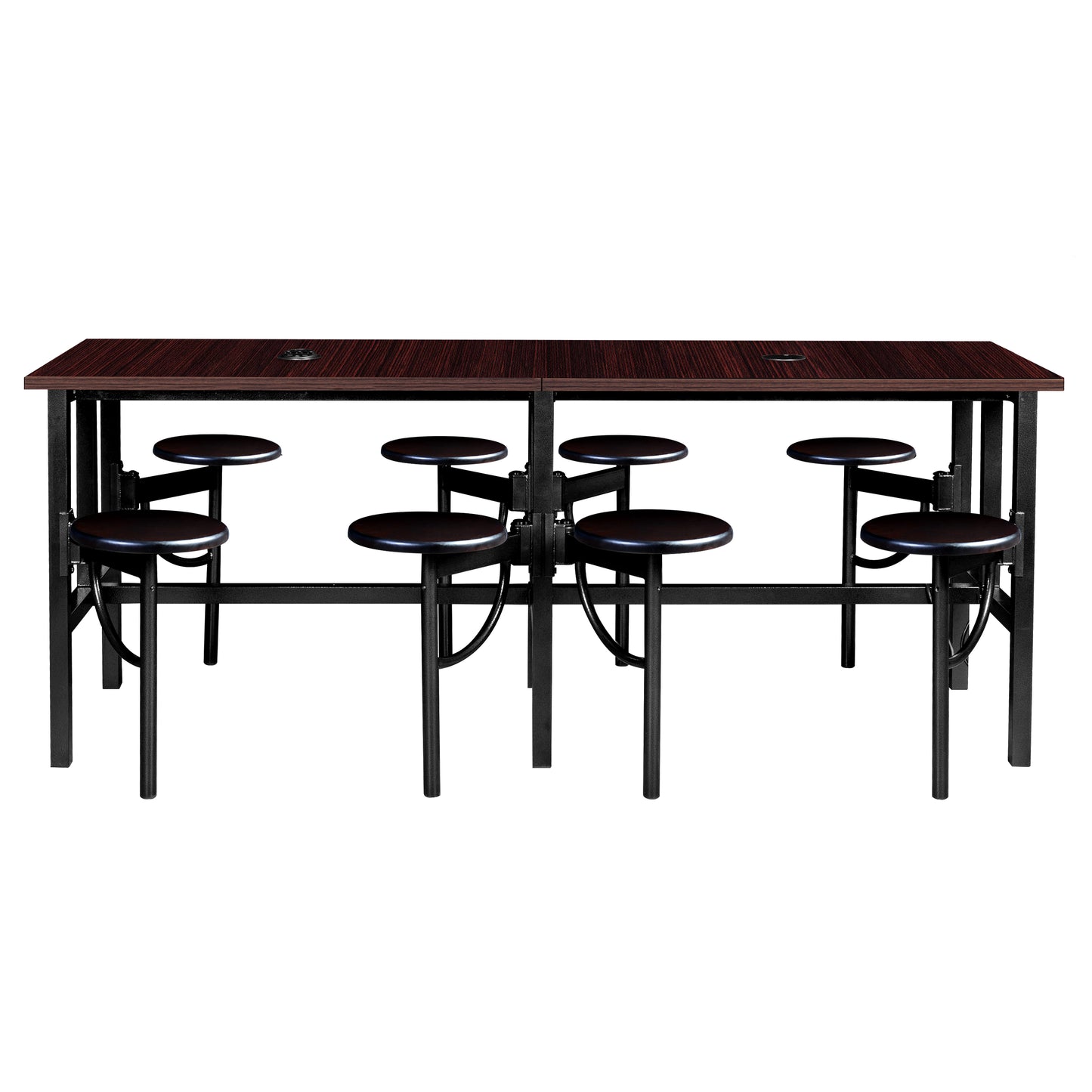 Regency Endure Standing Height Collaborative Table & Chair Set with 8 Pull-Out Stools Walnut Top, Walnut Wood Seats 31.25"W x 96"L x 38"H (REG-9008-WLT-WLT)