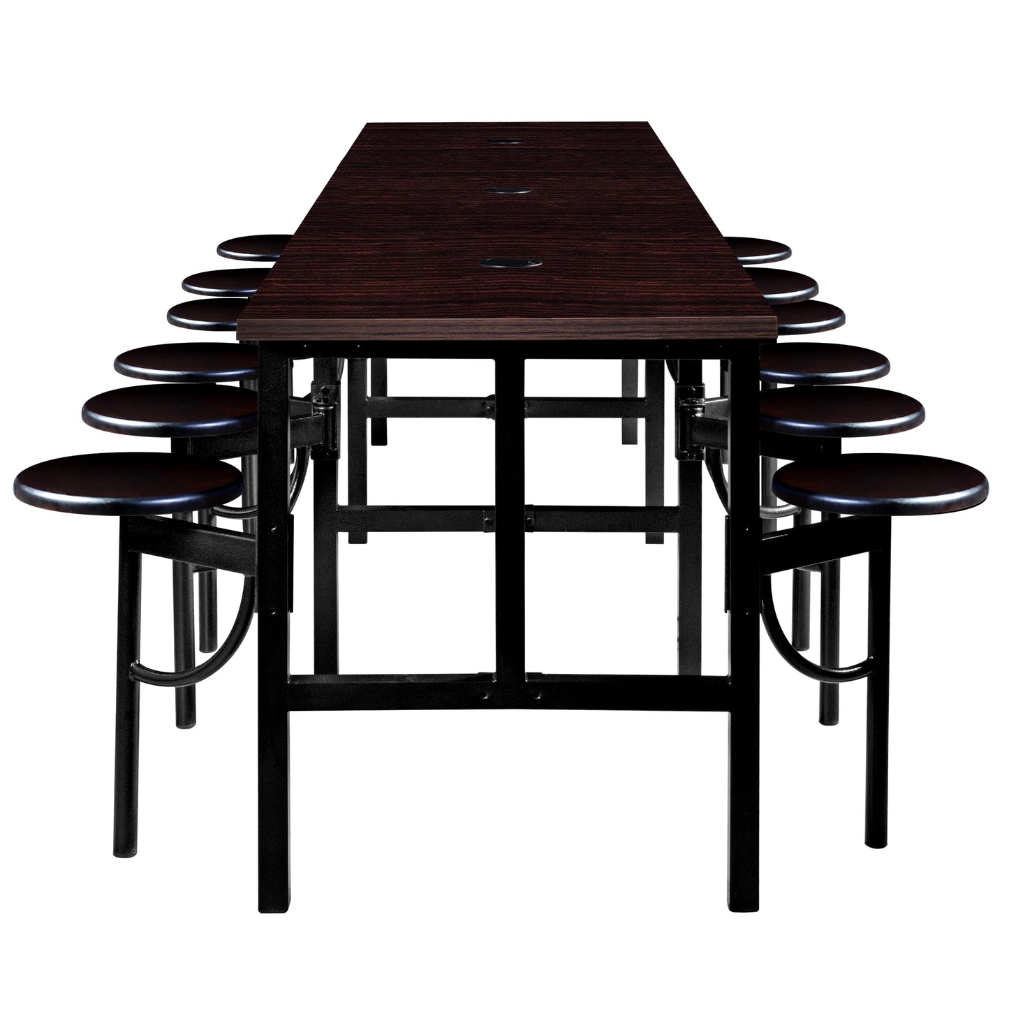 Regency Endure Standing Height Collaborative Table & Chair Set with 12 Pull-Out Stools Walnut Top, Walnut Wood Seats 31.25"W x 141"L x 38"H (REG-9012-WLT-WLT)