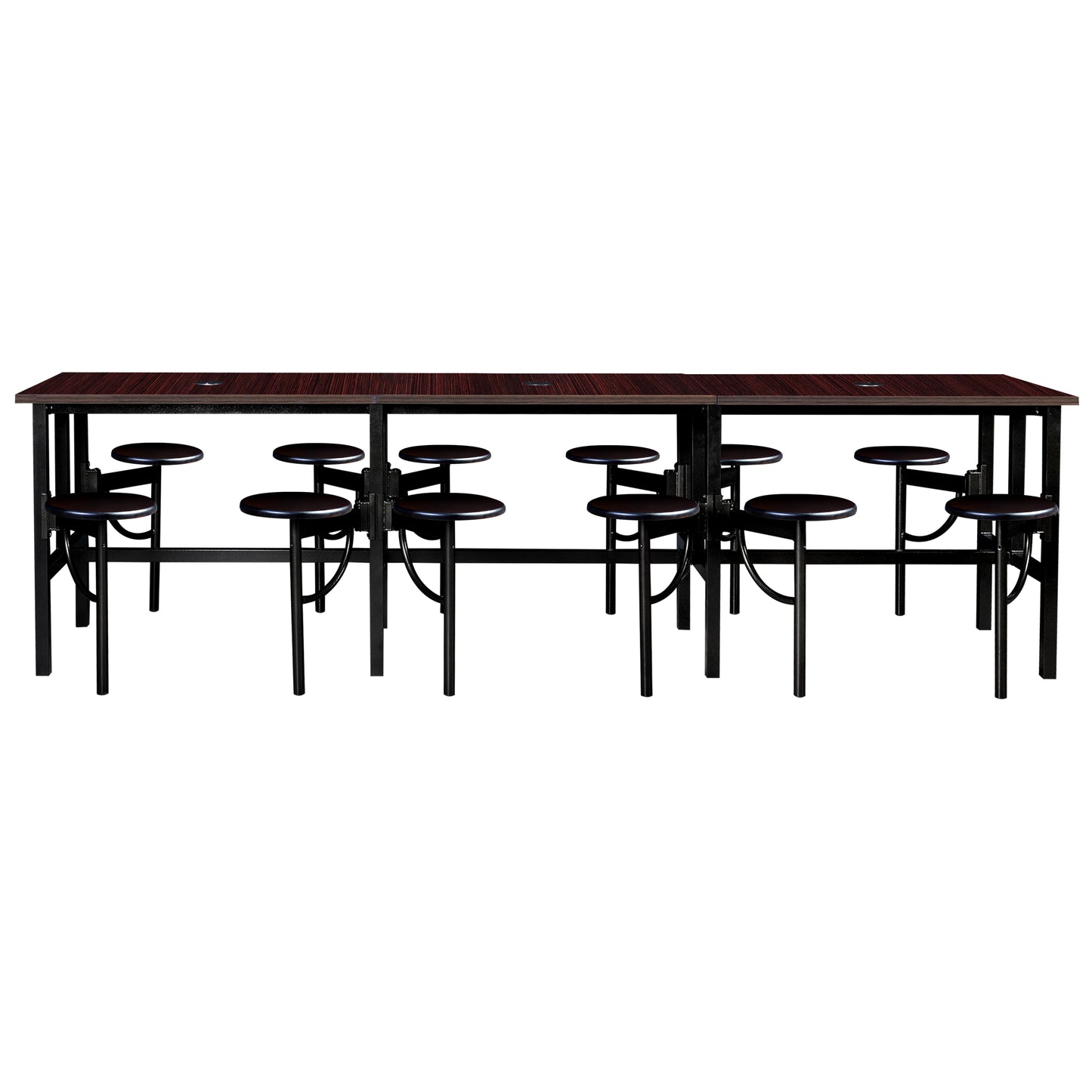 Regency Endure Standing Height Collaborative Table & Chair Set with 12 Pull-Out Stools Walnut Top, Walnut Wood Seats 31.25"W x 141"L x 38"H (REG-9012-WLT-WLT)