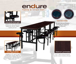 Regency Endure Standing Height Collaborative Table & Chair Set with 12 Pull-Out Stools Walnut Top, Walnut Wood Seats 31.25