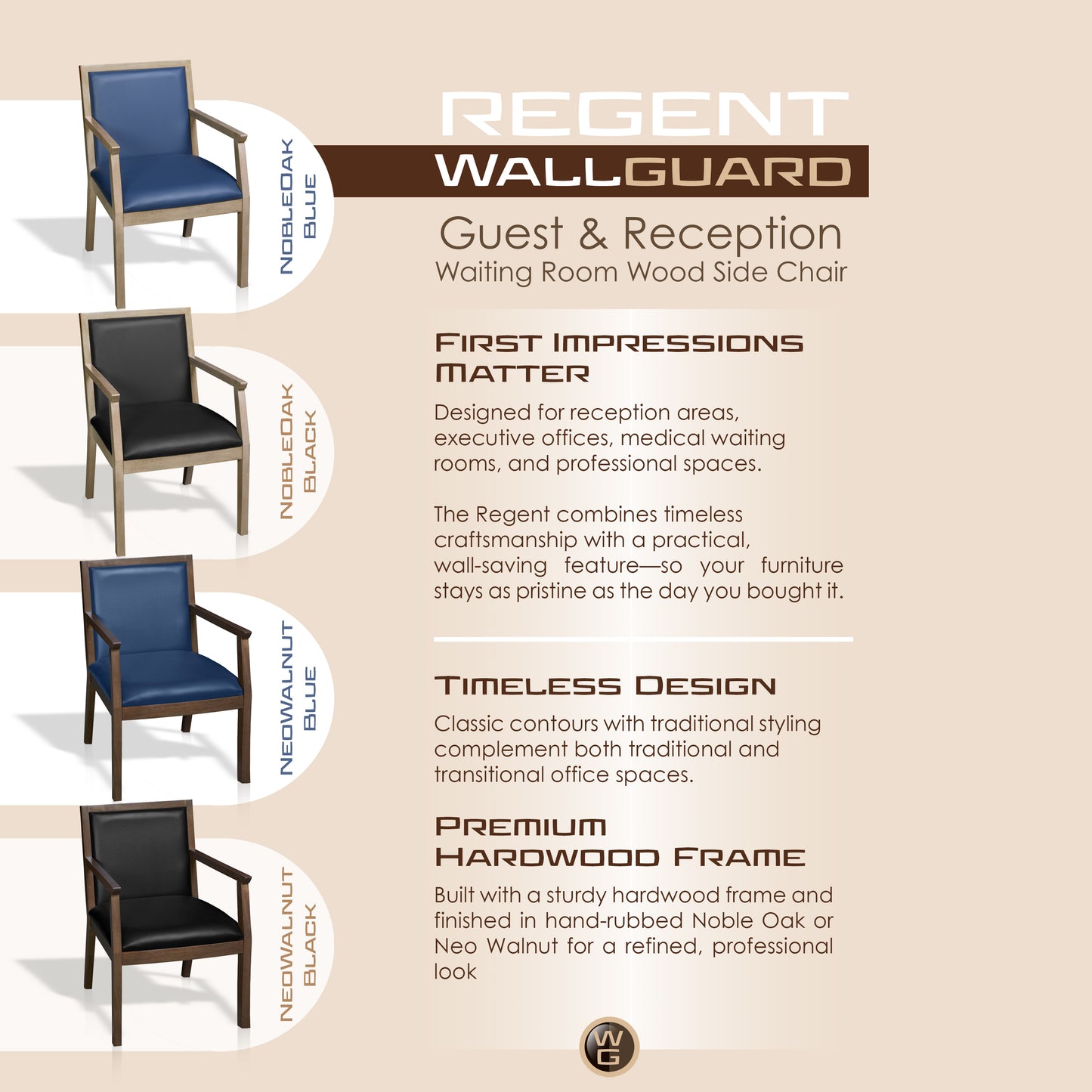 Regency Regent WallGuard Guest and Reception Waiting Room Wood Side Chair Seating Side and Guest 19"H (REG-9875XXX)