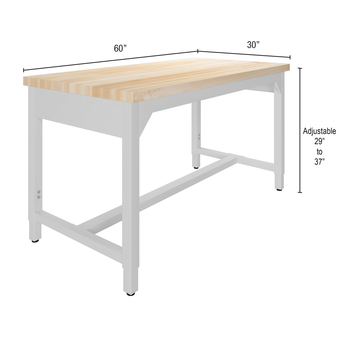 Diversified Woodcrafts Heavy-Duty Adjustable Height Solid Maple Workbench 60"W x 30"L x 25.5"- 35.5"H (DIV-AMS60305X)
