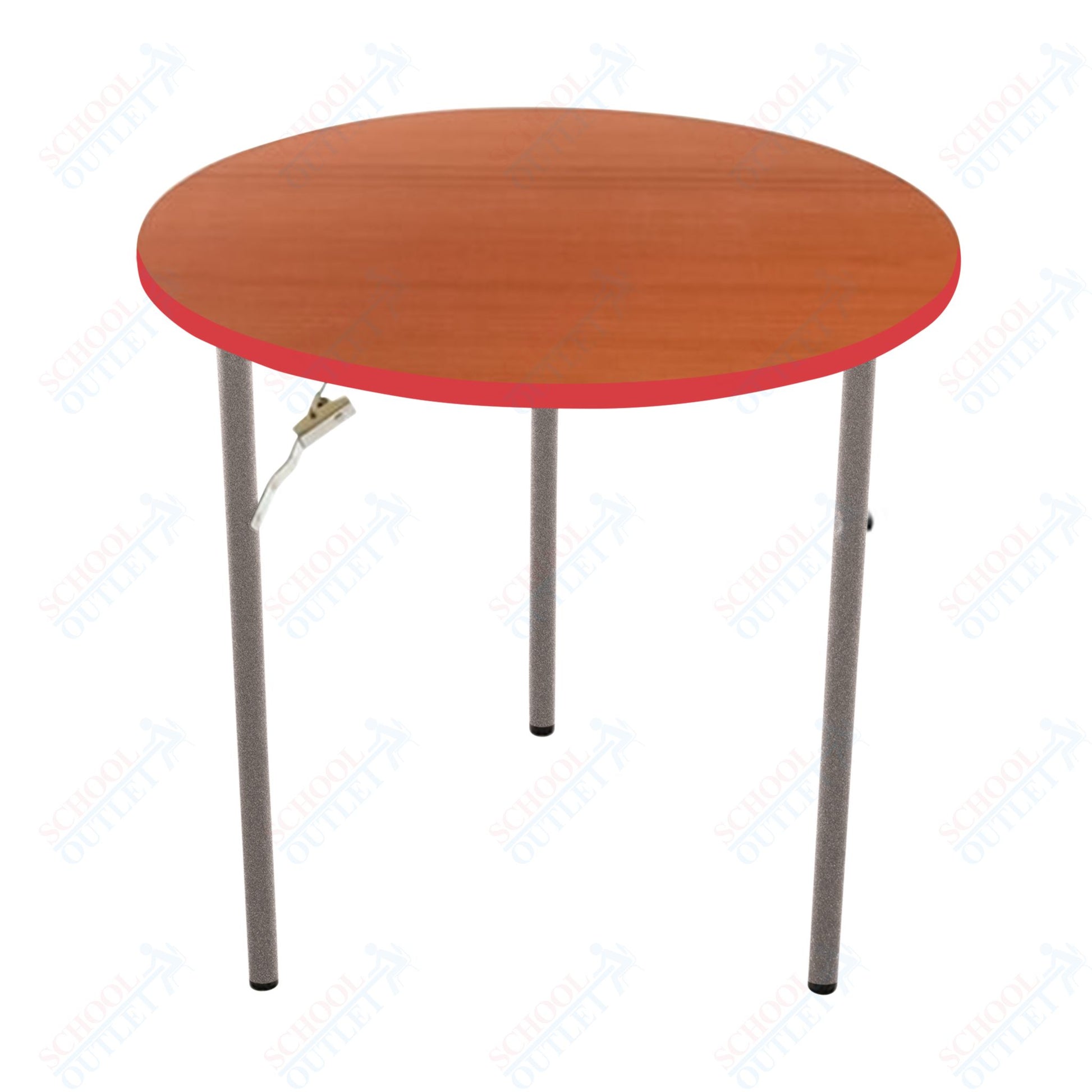 AmTab Folding Table - Plywood Stained and Sealed - Vinyl T - Molding Edge - Round - 36" Diameter x 29"H (AmTab AMT - R36PM) - SchoolOutlet