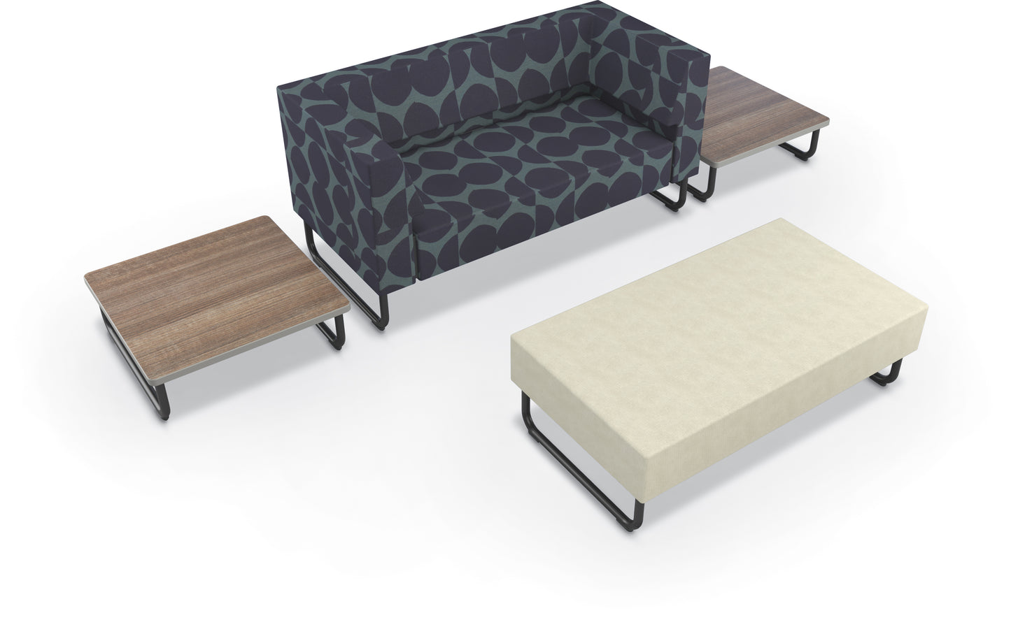 Mooreco Akt Soft Seating Lounge Loveseat Bench - Grade 02 Fabric and Powder Coated Sled Legs