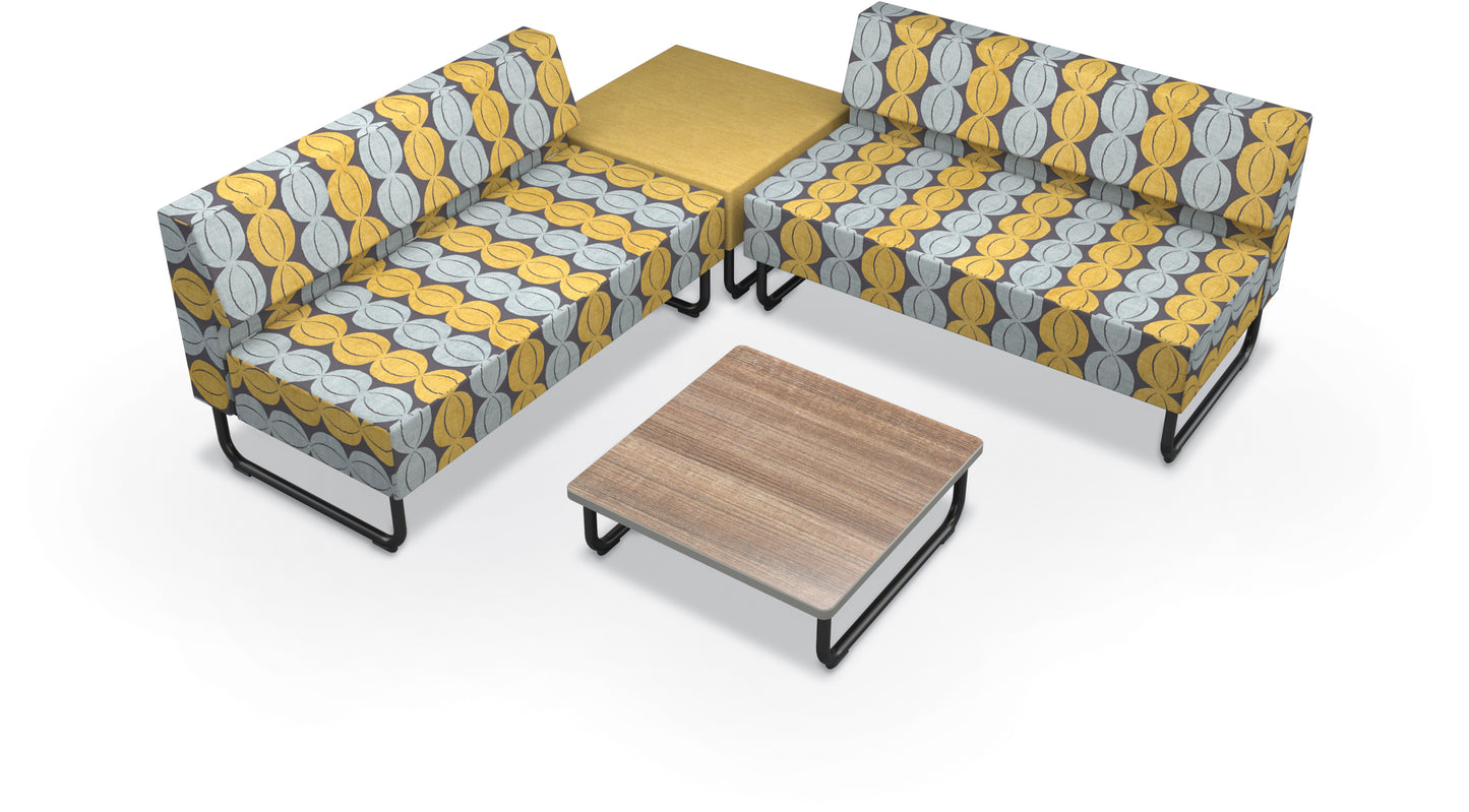 Mooreco Akt Soft Seating Lounge Loveseat - Armless - Grade 02 Fabric and Powder Coated Sled Legs