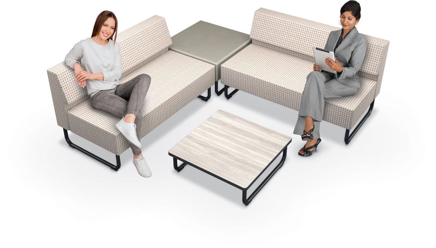 Mooreco Akt Soft Seating Lounge Loveseat - Armless - Grade 02 Fabric and Powder Coated Sled Legs