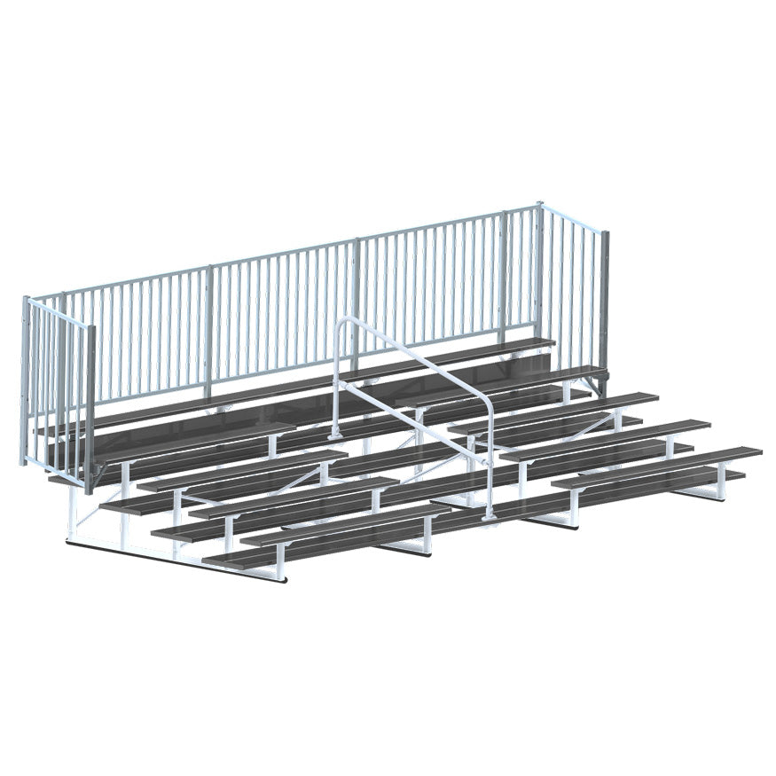 Jaypro Sports Bleacher - 5 Row - Double Foot Plank with Guard Rail & Aisle, Powder Coated - 21' L (BLCH-521ASGRPC)