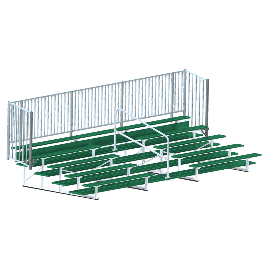 Jaypro Sports Bleacher - 5 Row - Double Foot Plank with Guard Rail & Aisle, Powder Coated - 21' L (BLCH-521ASGRPC)