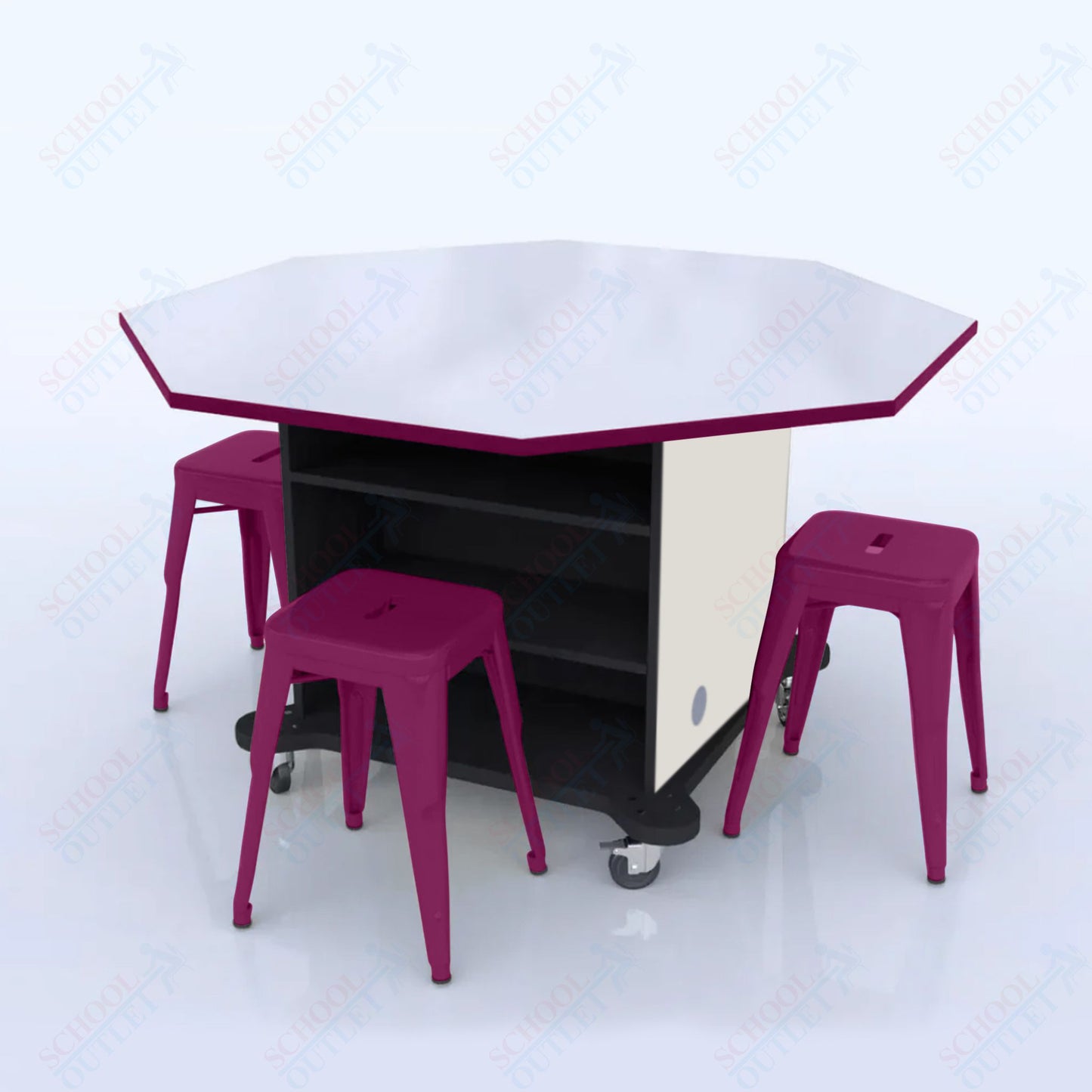 CEF Creation Cube Double-Sided Storage Table - 34"H, White Dry Erase Octagon Top, High-Pressure Laminate Base and 4 Metal Stools Included