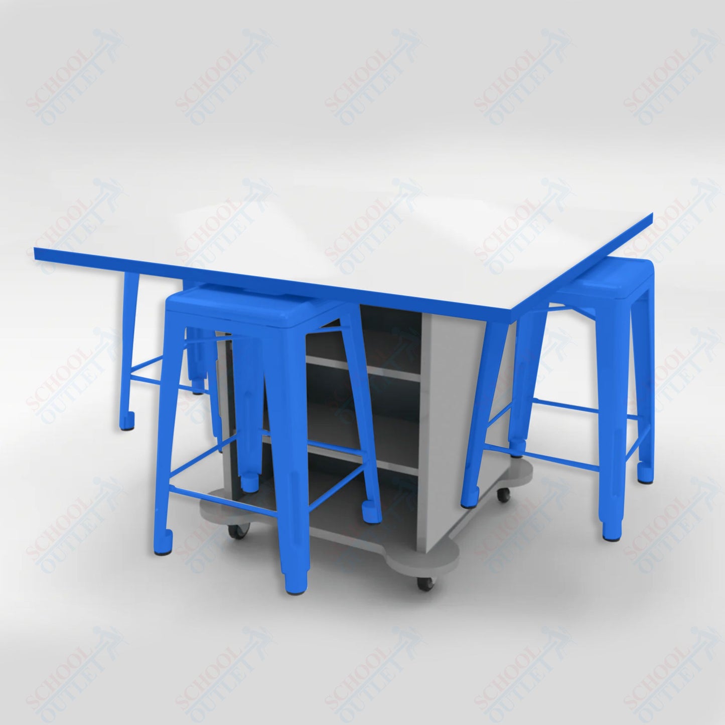 CEF Creation Cube Double-Sided Storage Table - 34"H, White Dry Erase Square Top, High-Pressure Laminate Base and 4 Metal Stools Included