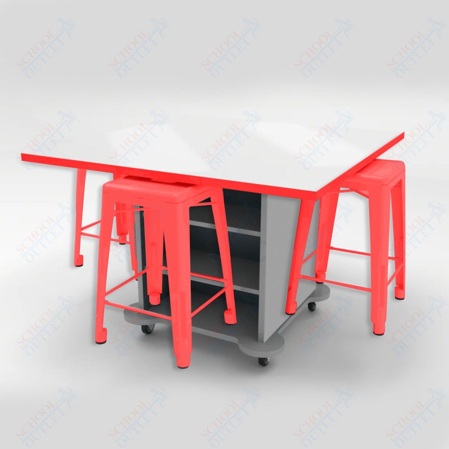 CEF Creation Cube Double-Sided Storage Table - 34"H, White Dry Erase Square Top, High-Pressure Laminate Base and 4 Metal Stools Included