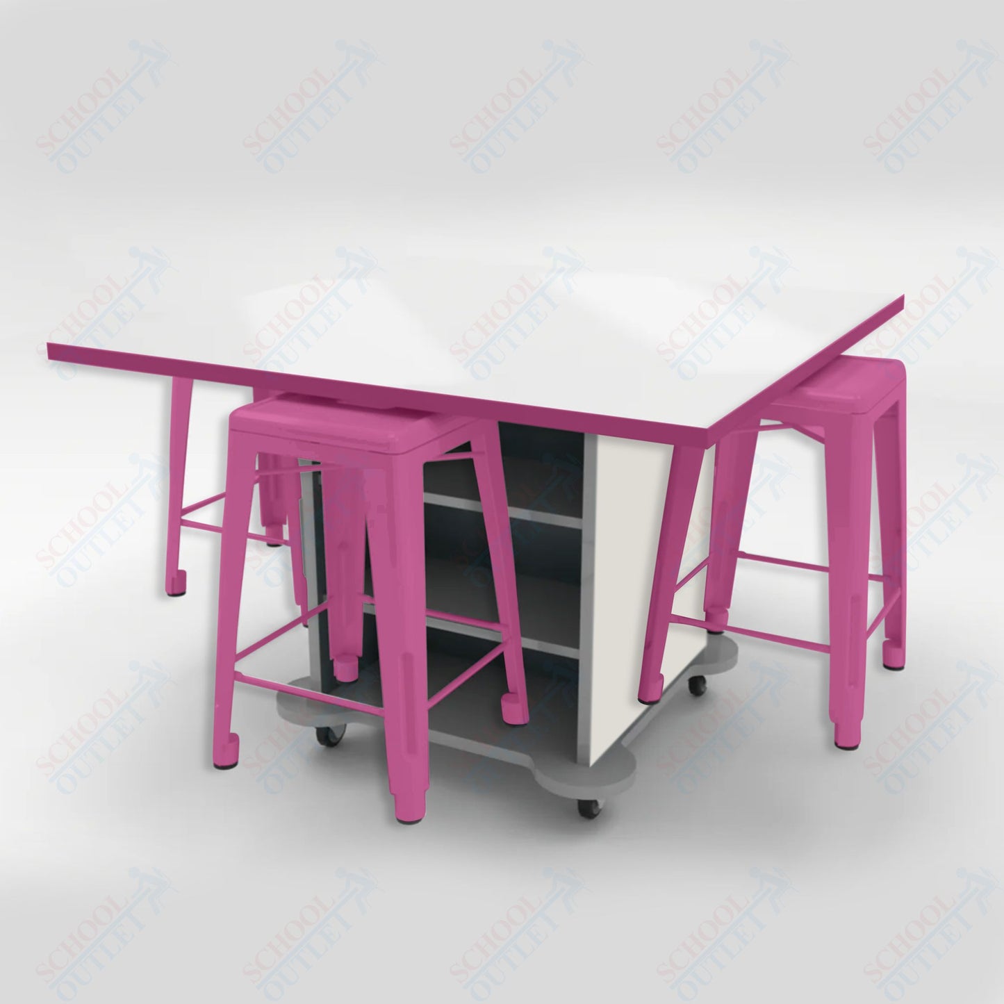 CEF Creation Cube Double-Sided Storage Table - 34"H, White Dry Erase Square Top, High-Pressure Laminate Base and 4 Metal Stools Included