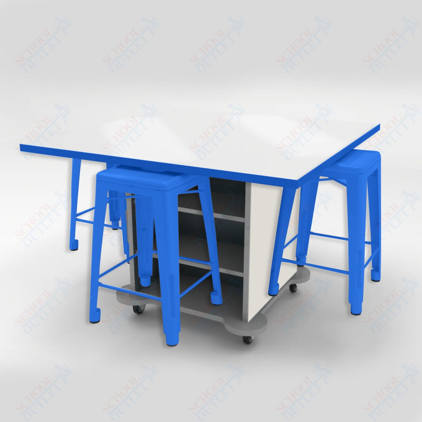 CEF Creation Cube Double-Sided Storage Table - 34"H, White Dry Erase Square Top, High-Pressure Laminate Base and 4 Metal Stools Included
