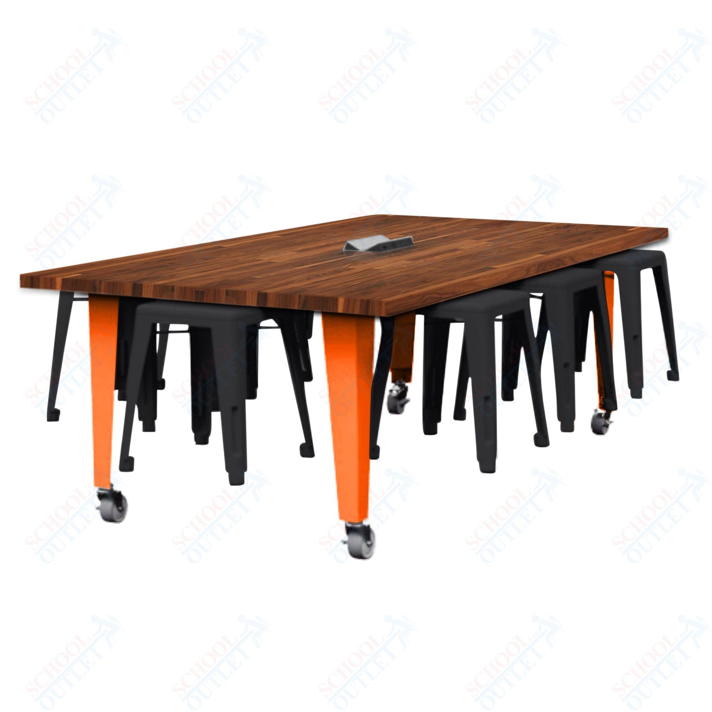 CEF IDEA Island Table 30" Height w/ 8-Seat - Butcher Block Top 84"W x 48"D with Steel Frame, 8 Stools and a Pop-up Dual Dock Electrical Station